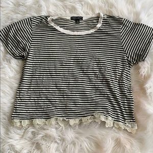 Striped Flower Trim Crop Top